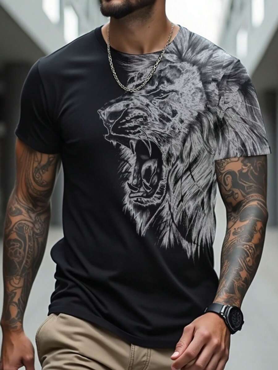 Manfinity LEGND Camiseta de manga corta casual de talla grande para hombre, simple y con estilo para el uso diario