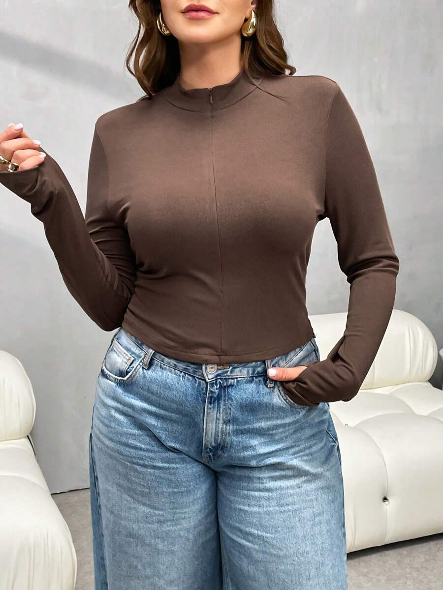 SHEIN Essnce Plus Size Long Sleeve Shirt For Women,Going Out Tops Women Cute Tops Going Out Tops Sexy Tops,Vintage Clothes Women Cute Clothes,Spring Clothes