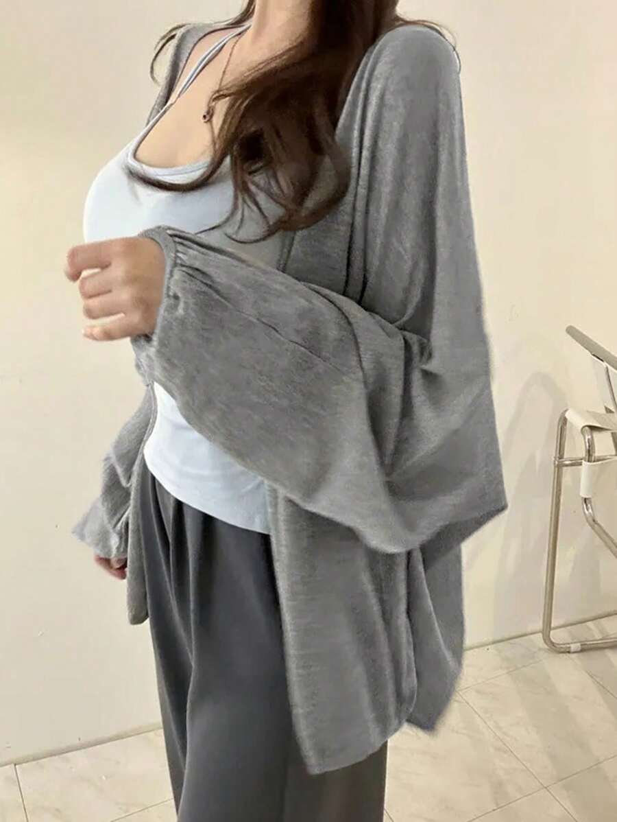DAZY 1pc Women Solid Color Loose Fit Bell Sleeve Cardigan Sweater Tee, Spring/Summer/Autumn