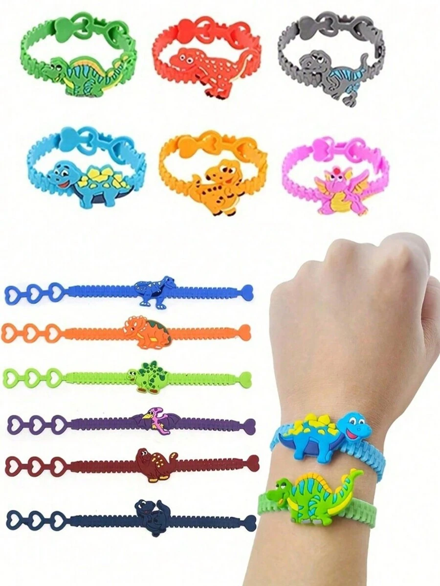 SHEIN 12 PZS Pulsera de silicona con diseño de dinosaurio, perfecta para fiestas con tema de dinosaurios, decoraciones de fiesta de cumpleaños, regalos de fiesta