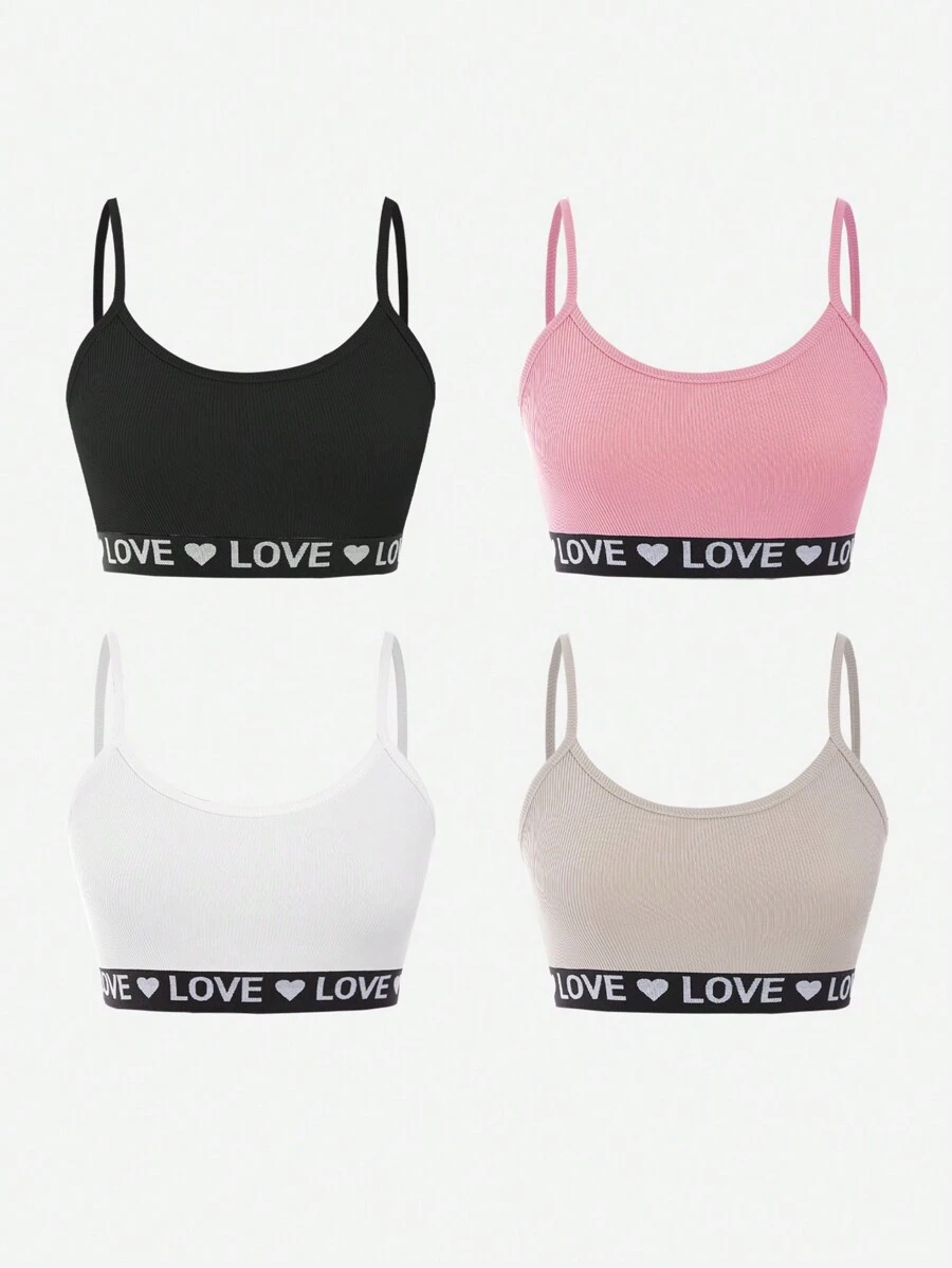Valentine's Day Valentine's Clothes Valentine's Decorations 4pcs/Set Girls Ribbed Camisole Underwear Set, Soft, Comfortable, Versatile, Casual, Can Be Worn Year-Round (4 Pieces Sold Separately)