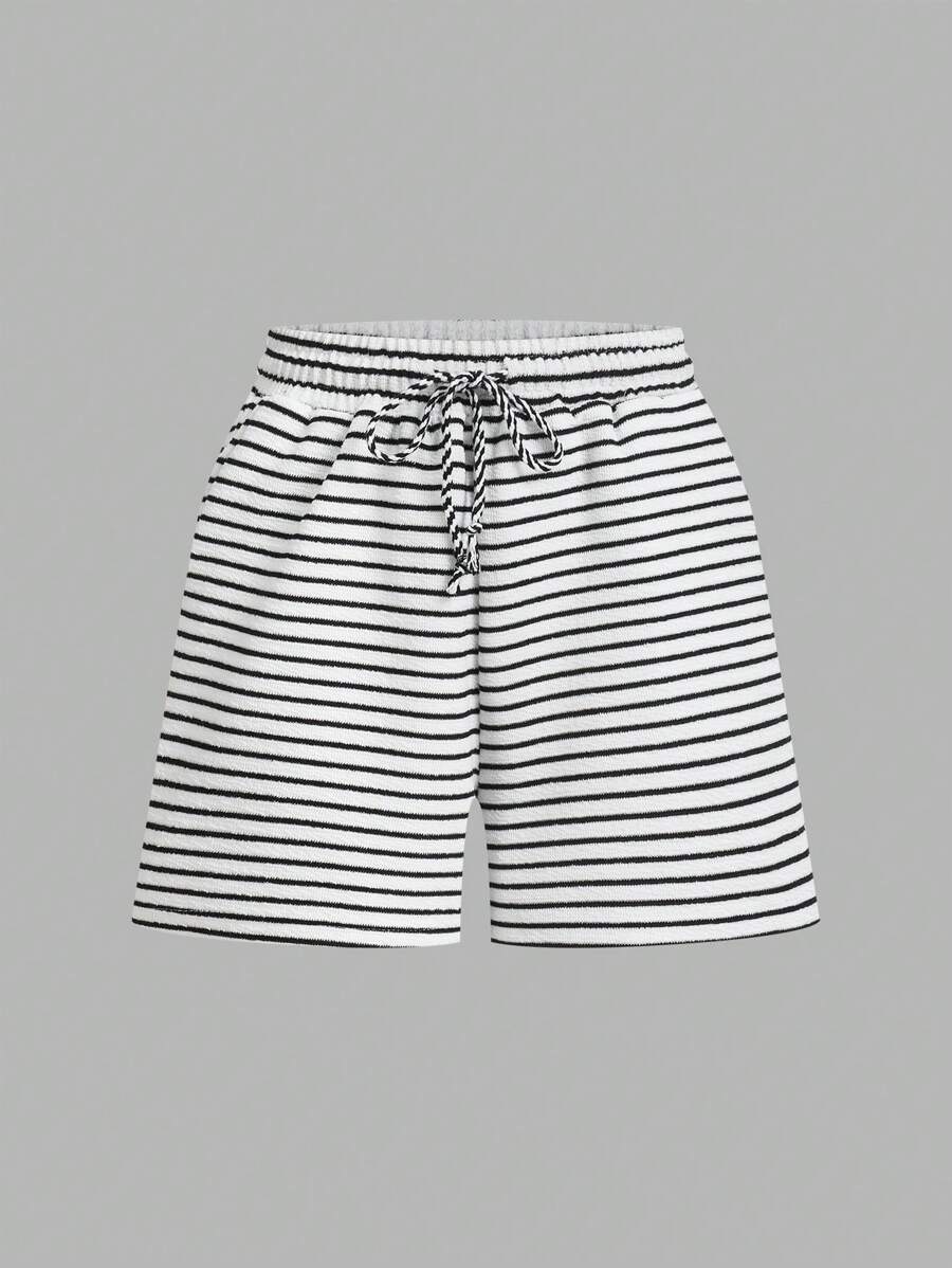 Swim Mod Short de recouvrement rayé de base pour femmes, vacances d'été à la plage