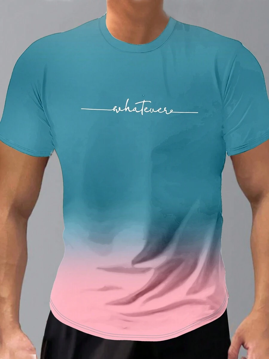 SHEIN Manfinity Hypemode T-shirt à manches courtes pour hommes avec imprimé lettres et teinture à la cuve (conception de teinture aléatoire)