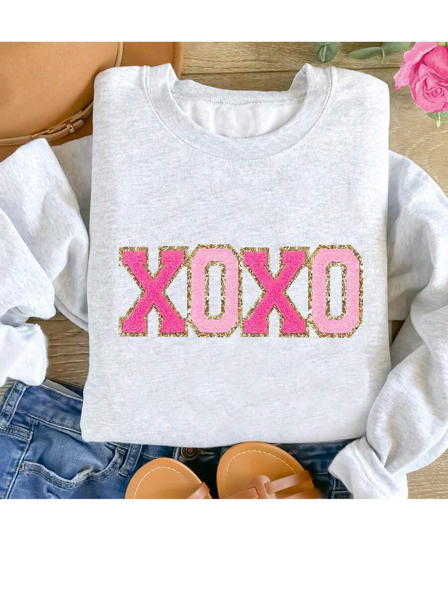 INAWLY Felpa di San Valentino, Maglietta di San Valentino, Felpa girocollo di San Valentino, Felpa lavorata a maglia con motivo a cuori e Maglietta con cuori - Regalo unico per lei per le vacanze, Felpa con cappuccio taglia comoda XOXO