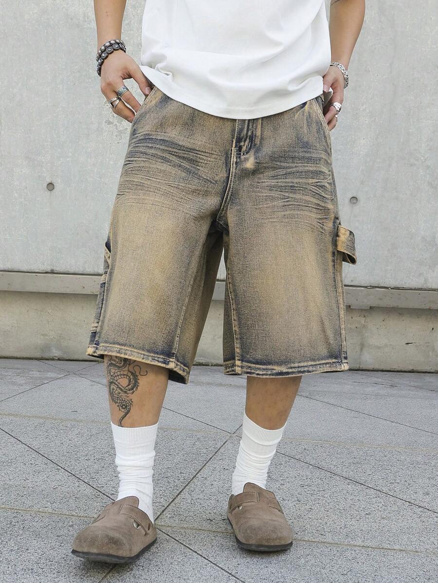 Manfinity EMRG Pantaloncini casual in jeans semplici e alla moda per uomo, per uso quotidiano