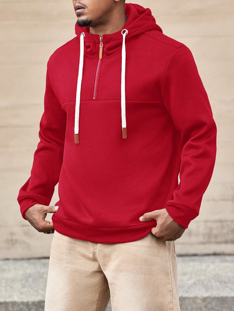 Manfinity CasualCool Men's Plus Size Front Zipper Long Sleeve Casual Red Hoodie Sweatshirt