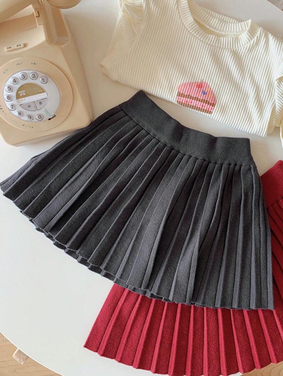 DAZY Vestido de punto plisado de color liso, de estilo minimalista, para niñas (talla pequeña), para uso casual diario