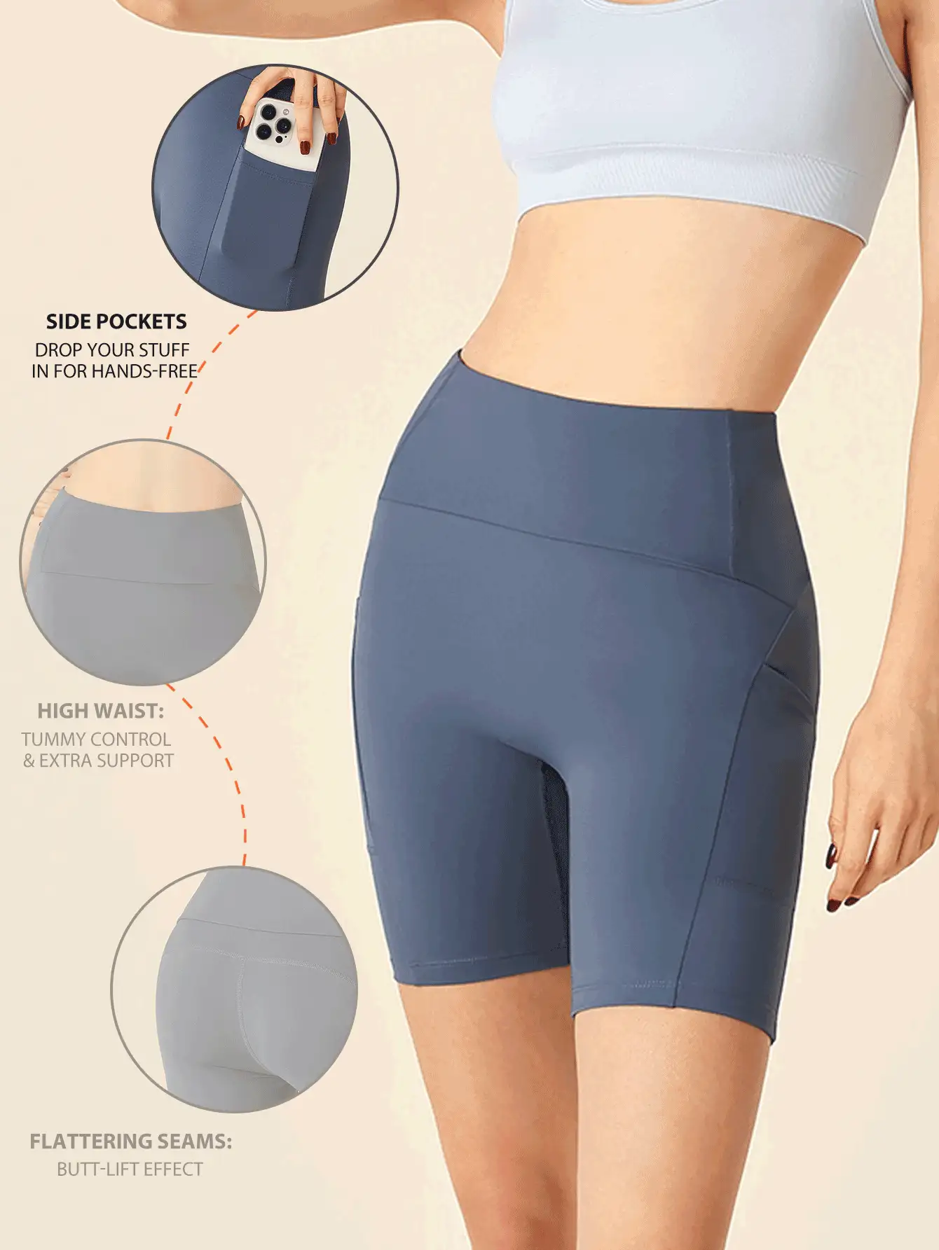 SHEIN Sports Short de entrenamiento de cintura alta sin costuras de unicolor para mujer