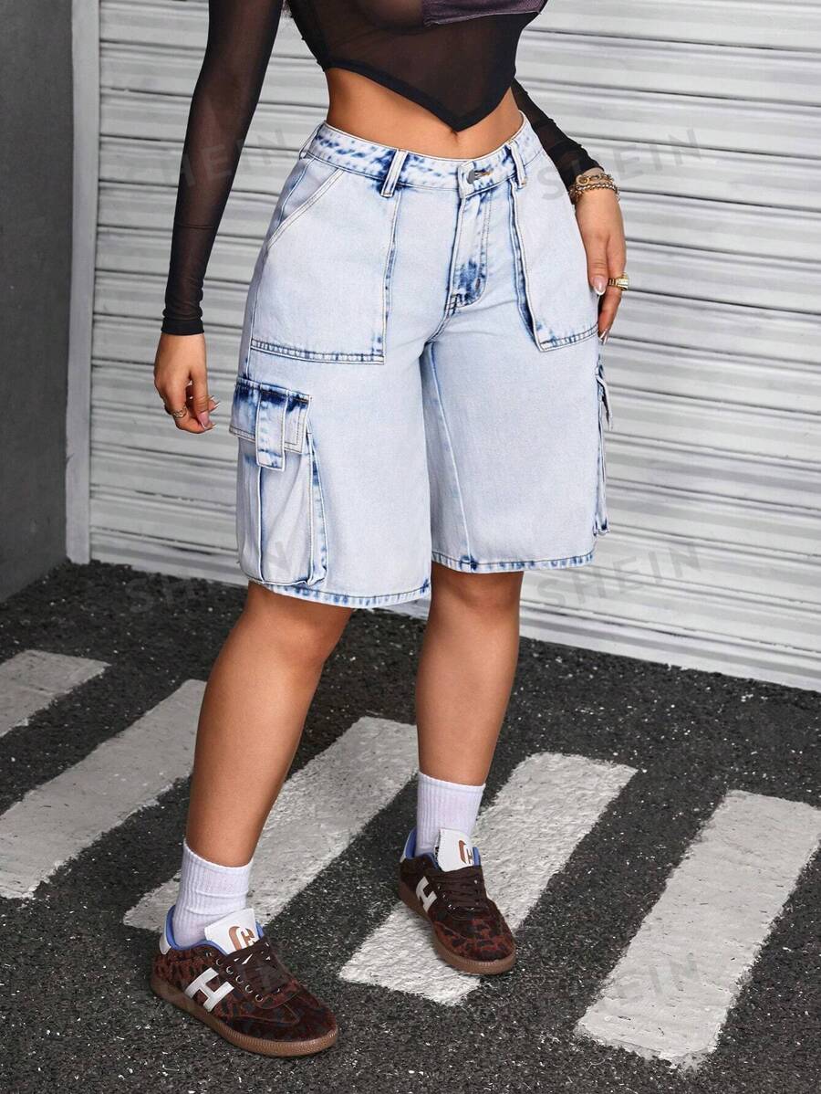SHEIN ICON Shorts vaqueros casuales y sencillos para mujer, apropiados para el uso diario