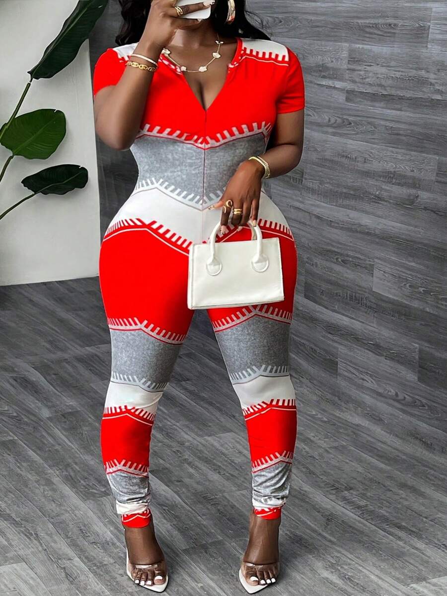Slaydiva Plus Size damski swobodny dopasowany kombinezon z zamkiem z przodu
