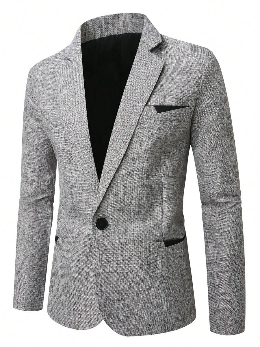 Manfinity Mode Plus Size Men's Button Front Long Sleeve Pocket Flat Collar Blazer