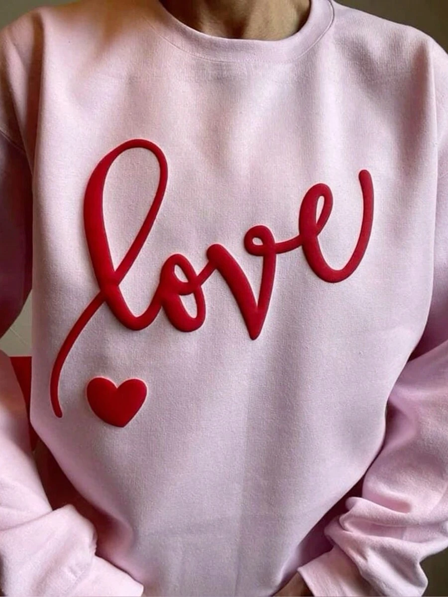 SHEIN EZwear Roze hartvormige schuim Valentijnsdag sweatshirt voor dames