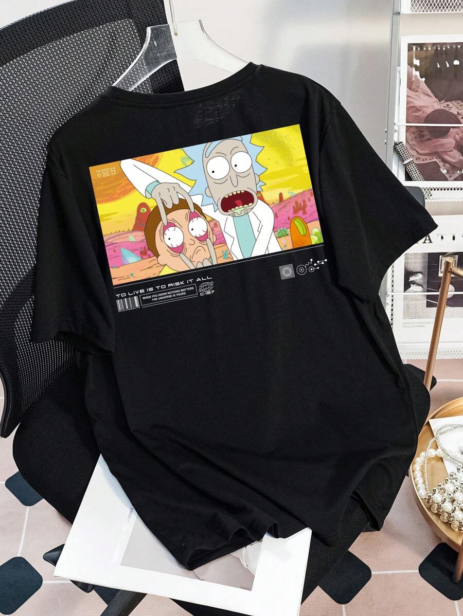 Rick and Morty X SHEIN Women Casual Loose Round Neck Short Sleeve T-Shirt, Suitable For Summer