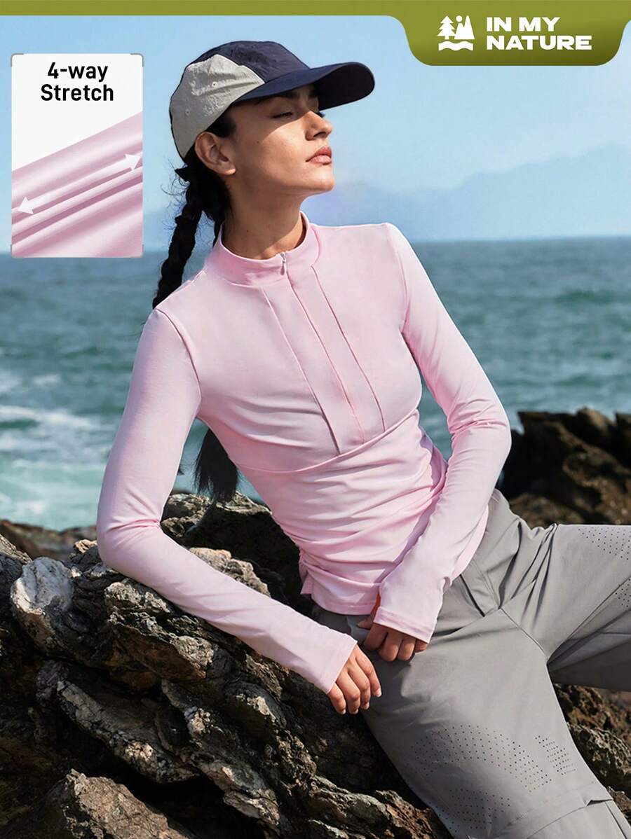 In My Nature In My Nature Damen Sweatshirt mit einfarbigem Stehkragen, Reißverschluss und halber Leiste, für lässigen Outdoor-Einsatz