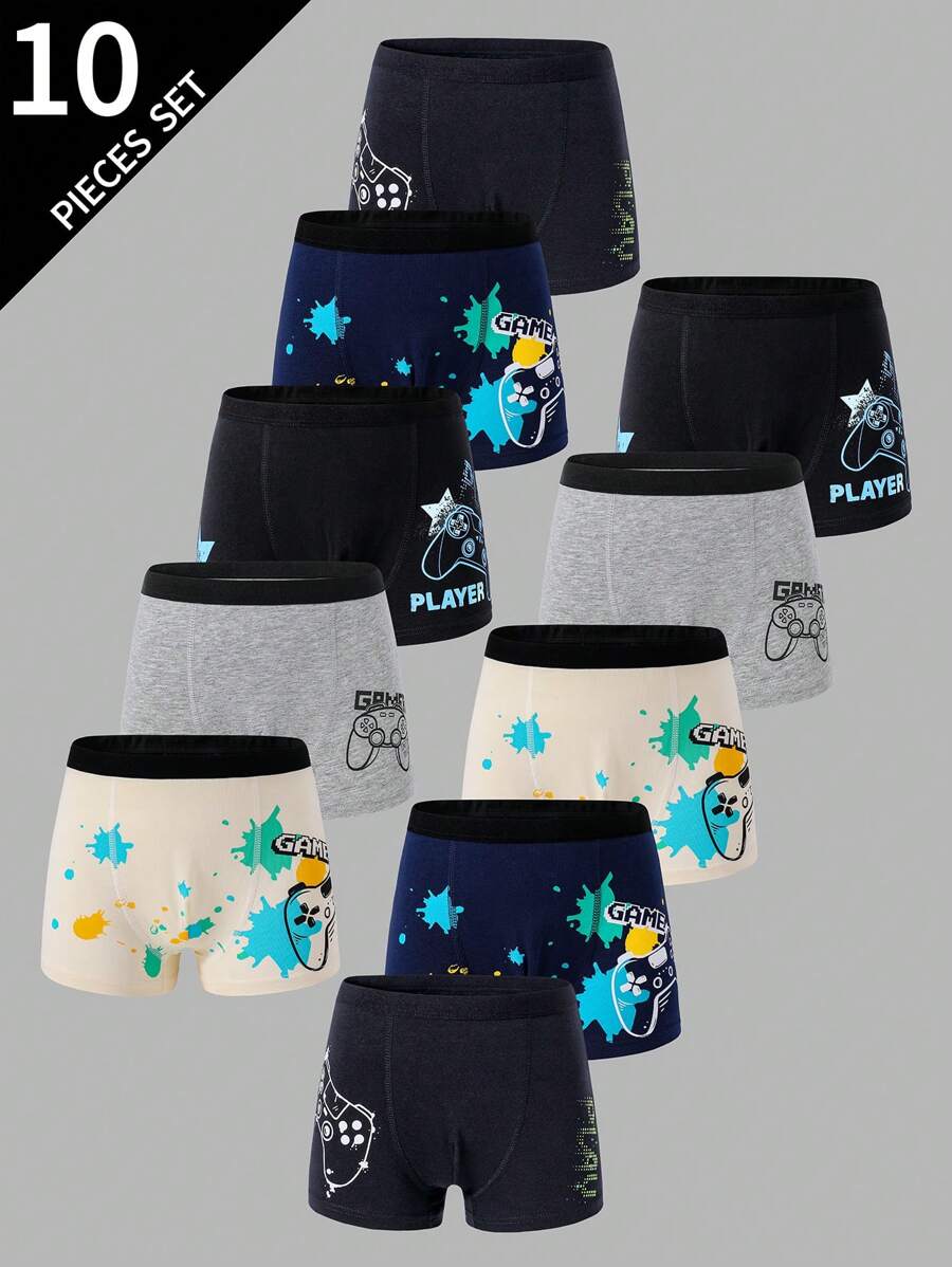 10 calzoncillos tipo bóxer con estampado de consola de juegos, cómodos para niños