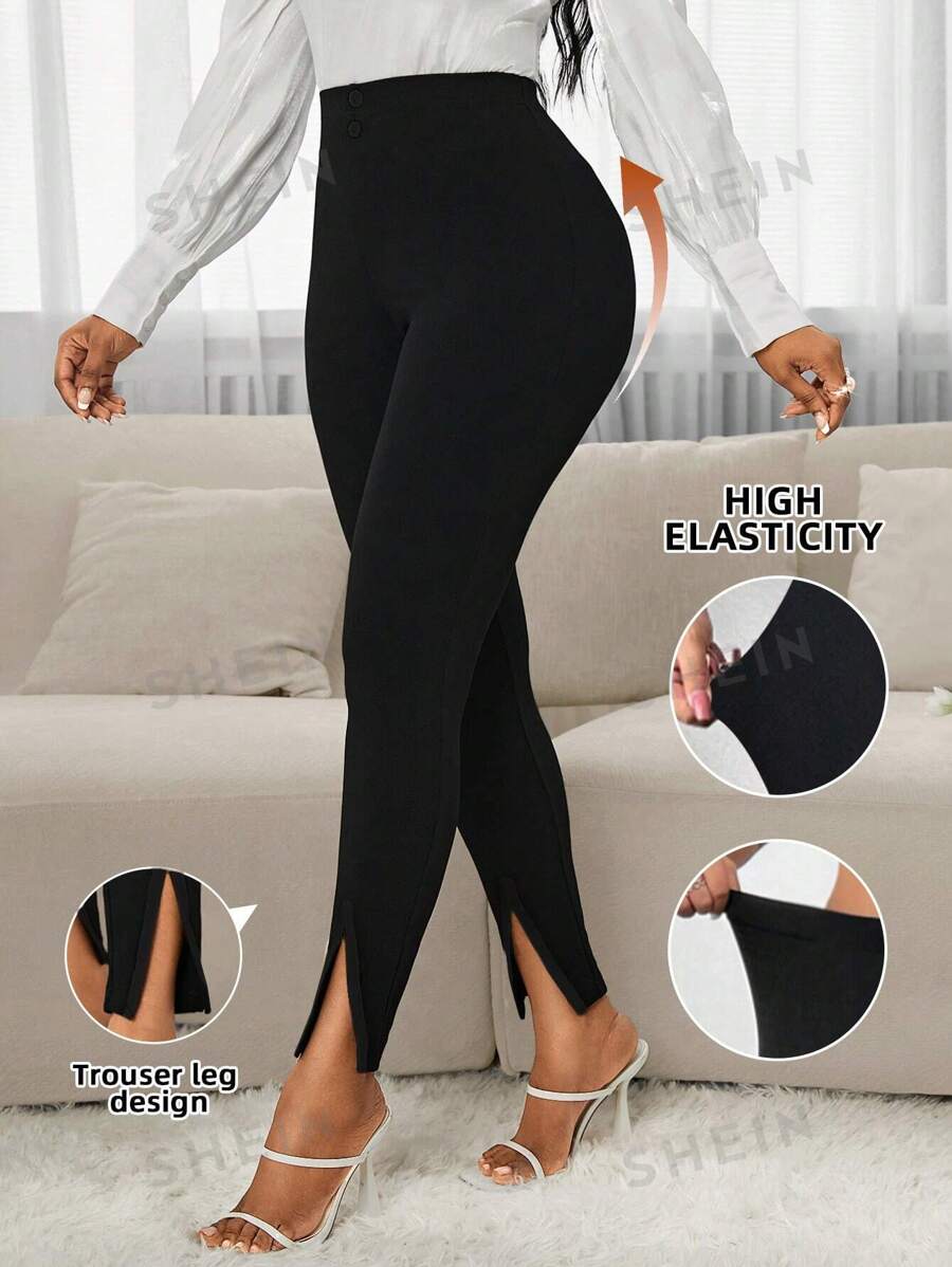 SHEIN Lady Pantalones elegantes de mujer de unicolor de corte delgado y bajo con dobladillo dividido, ideales para uso diario