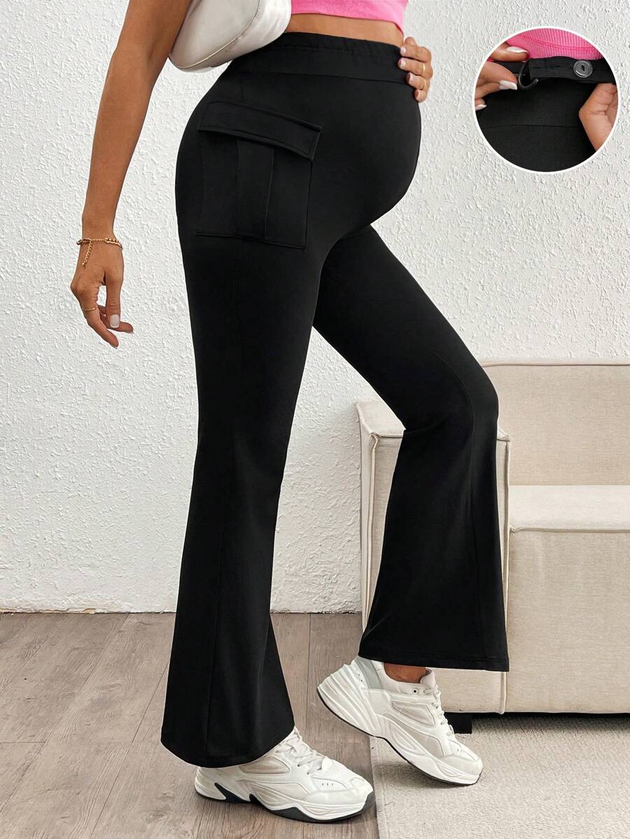 SHEIN Pantalones casuales de unicolor de embarazo, ajuste delgado con bolsillos, para uso diario