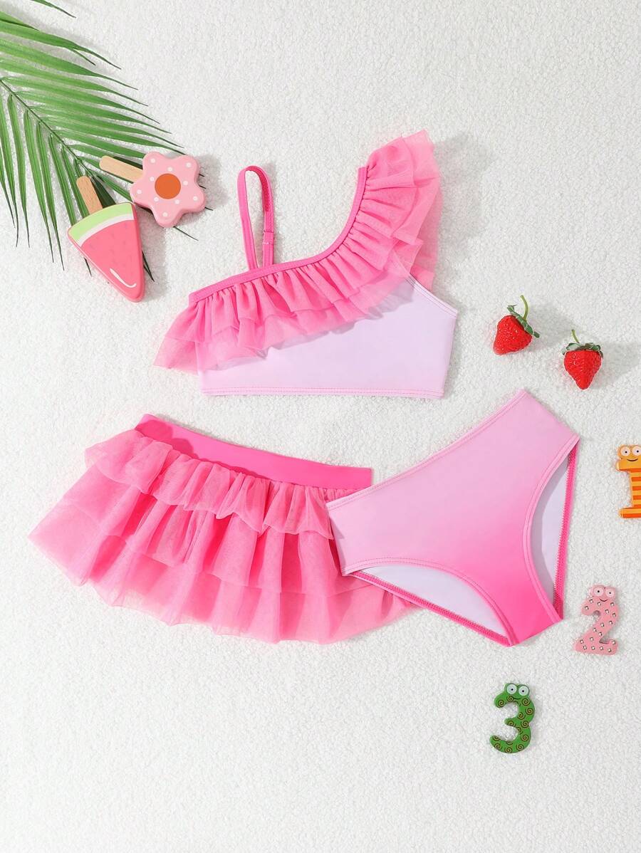 Young Girl Solid Color Patchwork Minimalist Bikini Top And Bottom Swimming Suit Set