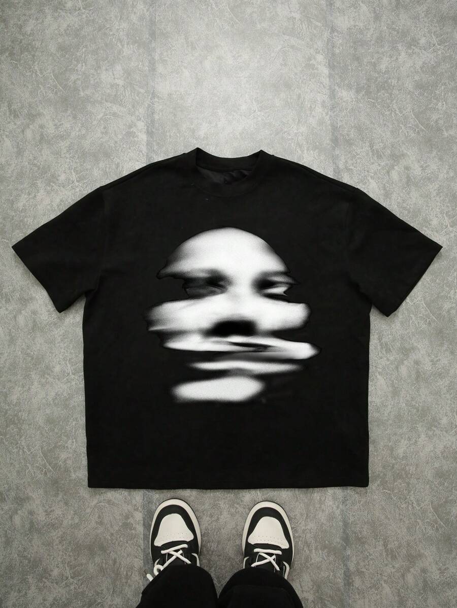 SHEIN Camiseta casual de manga curta com estampa abstrata para meninos adolescentes, adequada para o verão