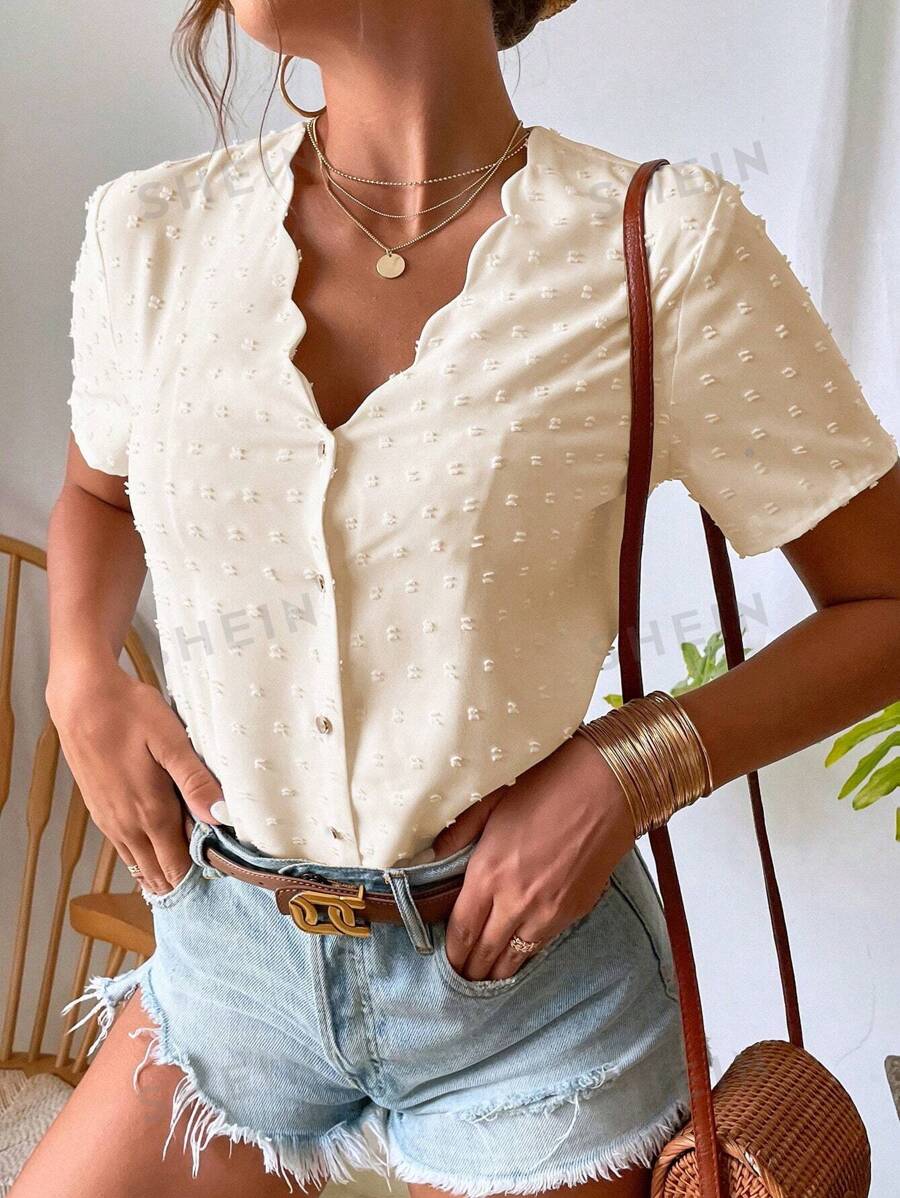 Breezaya Blusa para mujer con acabado de volantes y estampado de lunares suizos