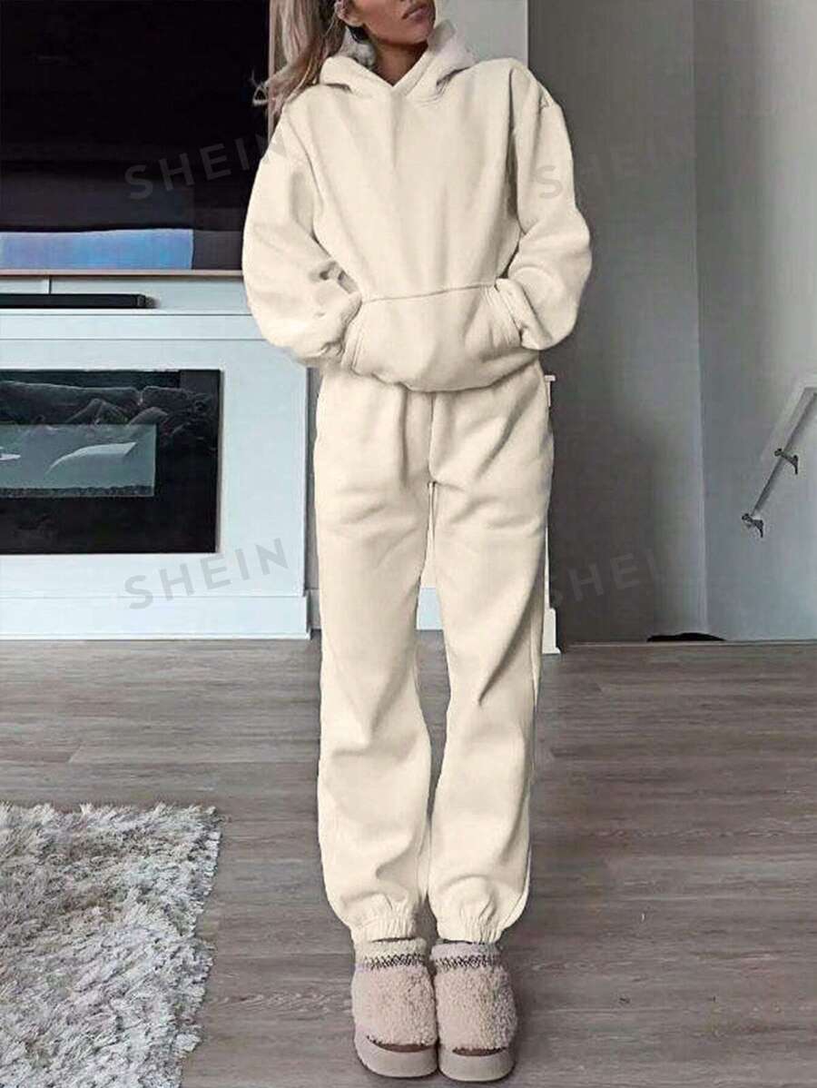 INAWLY Set de 2 piezas con Top con capucha y pantalones lisos, conjunto de uso casual y minimalista de moda para uso diario de mujer