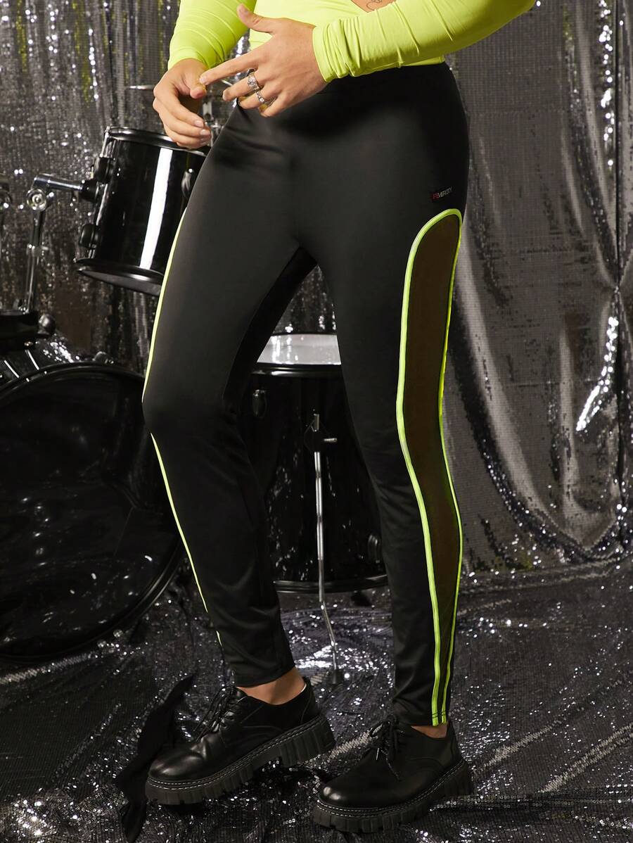 FeverCity Men's Skinny Tight Pants With Side Net Mesh Panels