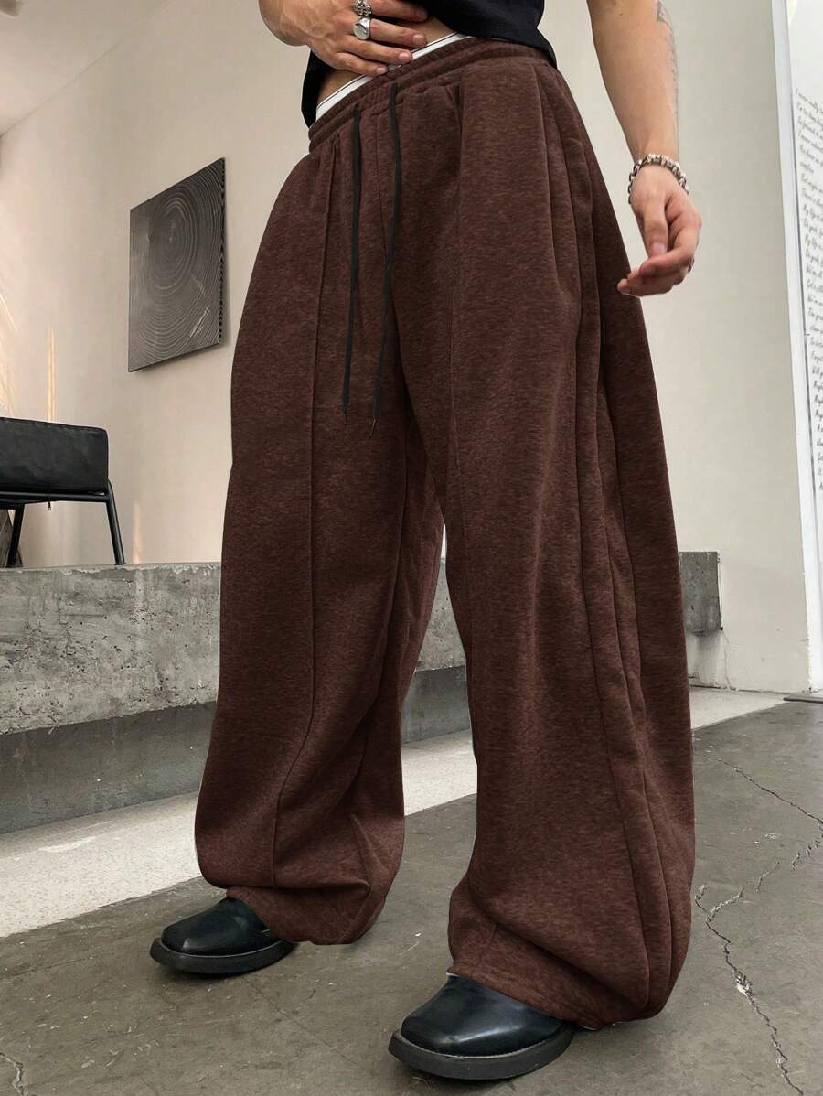 Manfinity Homme Men's Solid Color Front Tie Casual Loose Sweatpants, Daily Wear