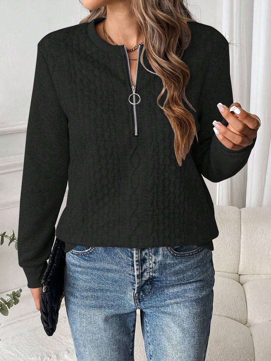 SHEIN LUNE Women's Solid Color Long Sleeve Zipper Sweatshirt