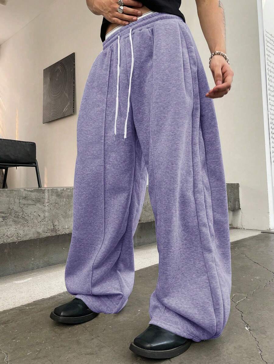 Manfinity Homme Men's Solid Color Front Tie Simple Loose Casual Sweatpants, Everyday Wear