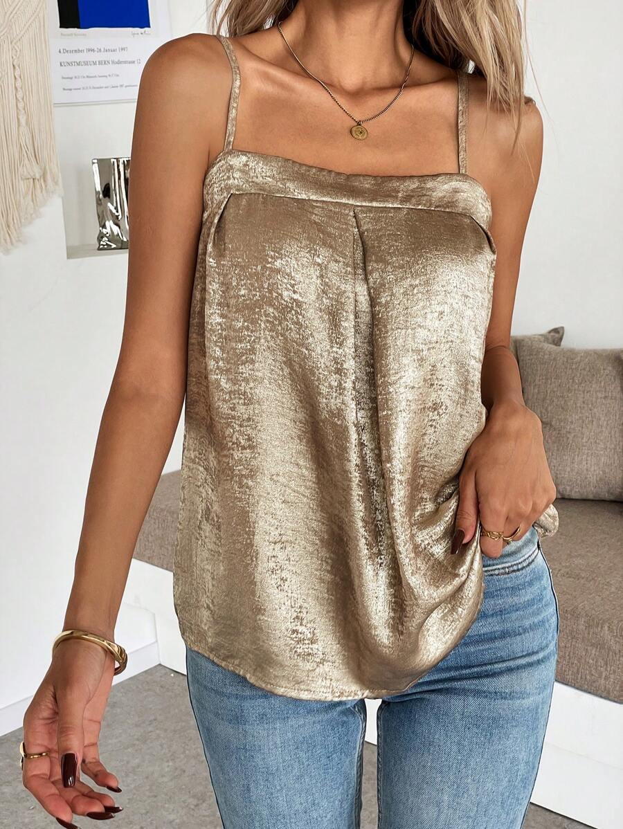 SHEIN LUNE Camiseta holgada de tela brillante con pliegues en forma de H de estilo informal