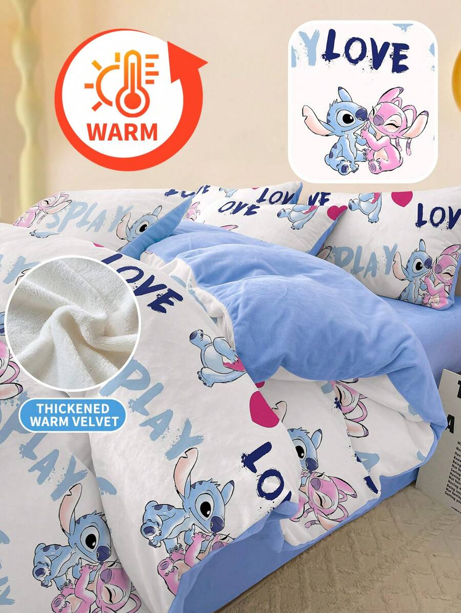 Disney 2/3 pièces Parure de couette Stitch, Linge de lit Disney, Parure de lit douillette et anti-boulochage, Douce et respirante, Parure de couette style dessin animé, Convient pour les lits jumeaux, pleins, king et queen. Chaud et confortable pour l'automne et l'hiver, Lavable en machine, Linge de lit de la Saint-Valentin, Textile domestique Stitch, Cadeaux, Articles Stitch, Décoration de chambre Stitch, Garnissage de couette non inclus