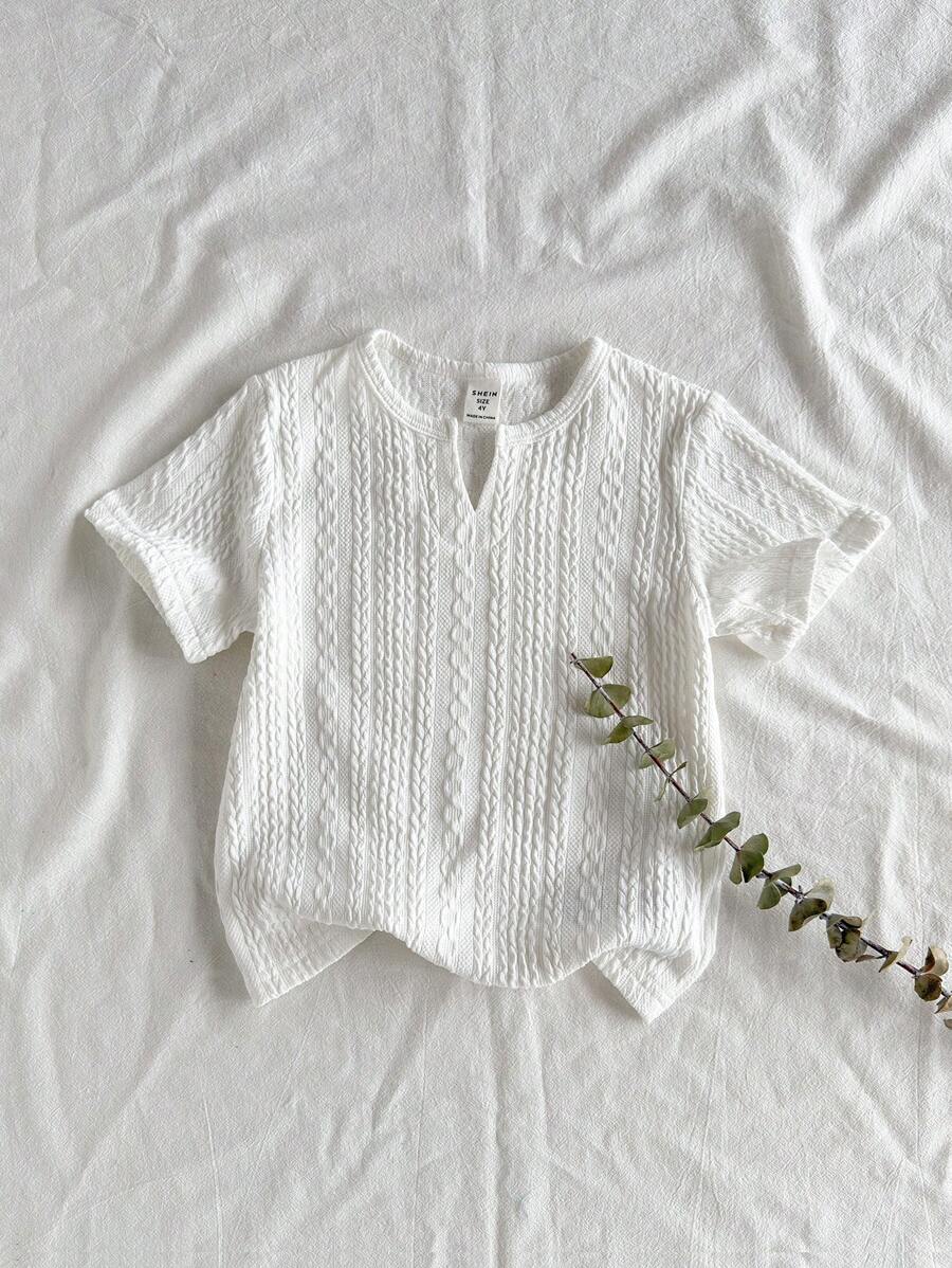 Vintaside Kids 1pc Young Boy Casual Versatile Textured Fabric Short Sleeve Shirt