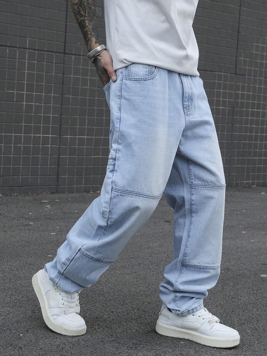 Manfinity Hypemode Pantalones vaqueros de mezclilla casual y sencilla para uso diario para hombres