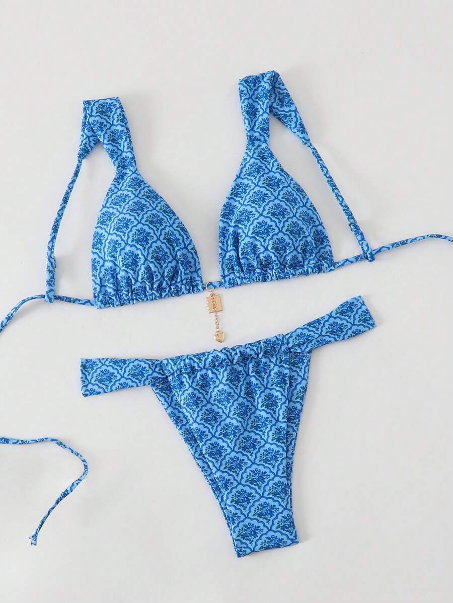 Swim Mod Ensemble de Bikini à imprimé Floral de Style Vintage pour femmes, plage d'été à imprimé aléatoire