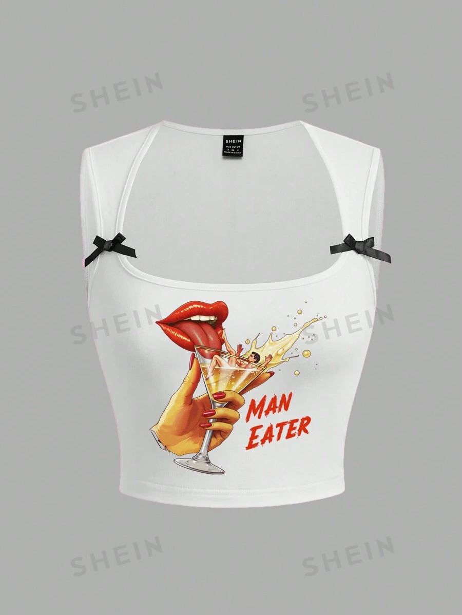 SHEIN MOD Top de tirantes con decoración de lazo minimalista y casual, adecuado para el verano, tops casuales para mujer, estilo 2000, para brunch, tops casuales para mujer, tops estilo Y2K