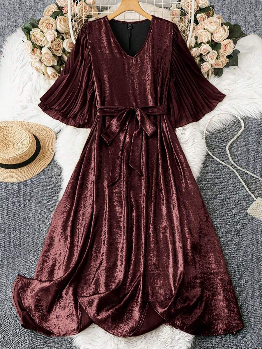 Celure Plus Size Solid V-Neck Simple Casual Dress, Everyday Wear