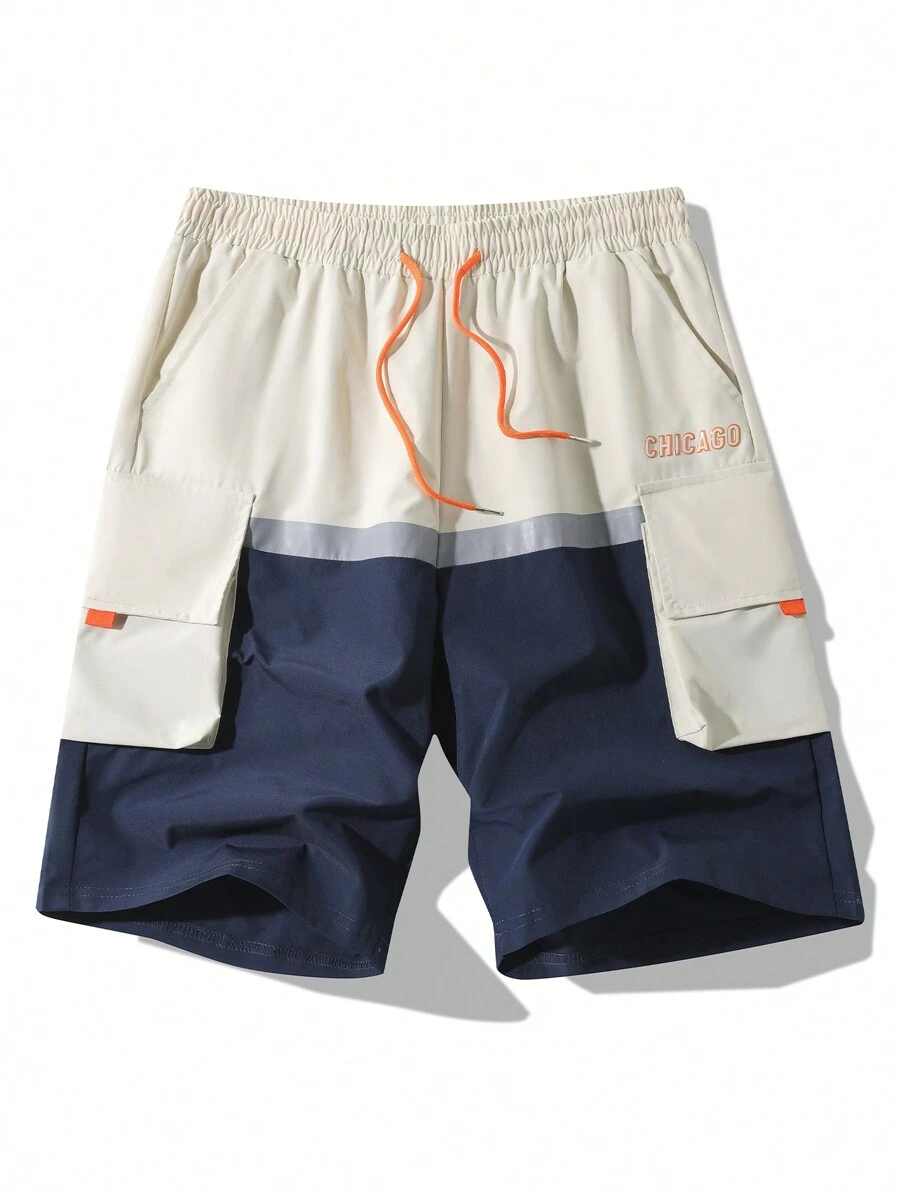 Manfinity Homme Shorts Casuais Retalhos Masculinas, Minimalistas e Fashion para Uso Diário, Roupas de Verão Masculinas, Shorts Masculinas de Alta Qualidade