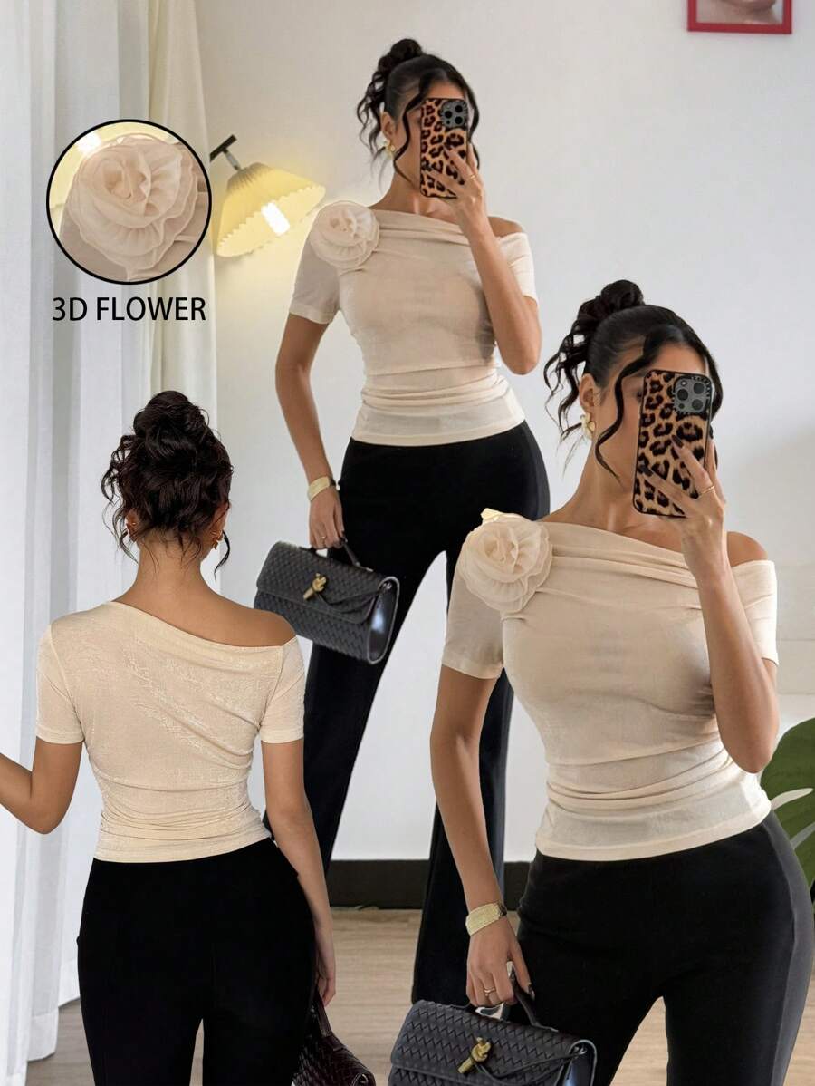 Calvaya Camiseta con hombros abiertos lisa para mujeres, estilo sencillo y casual para uso diario