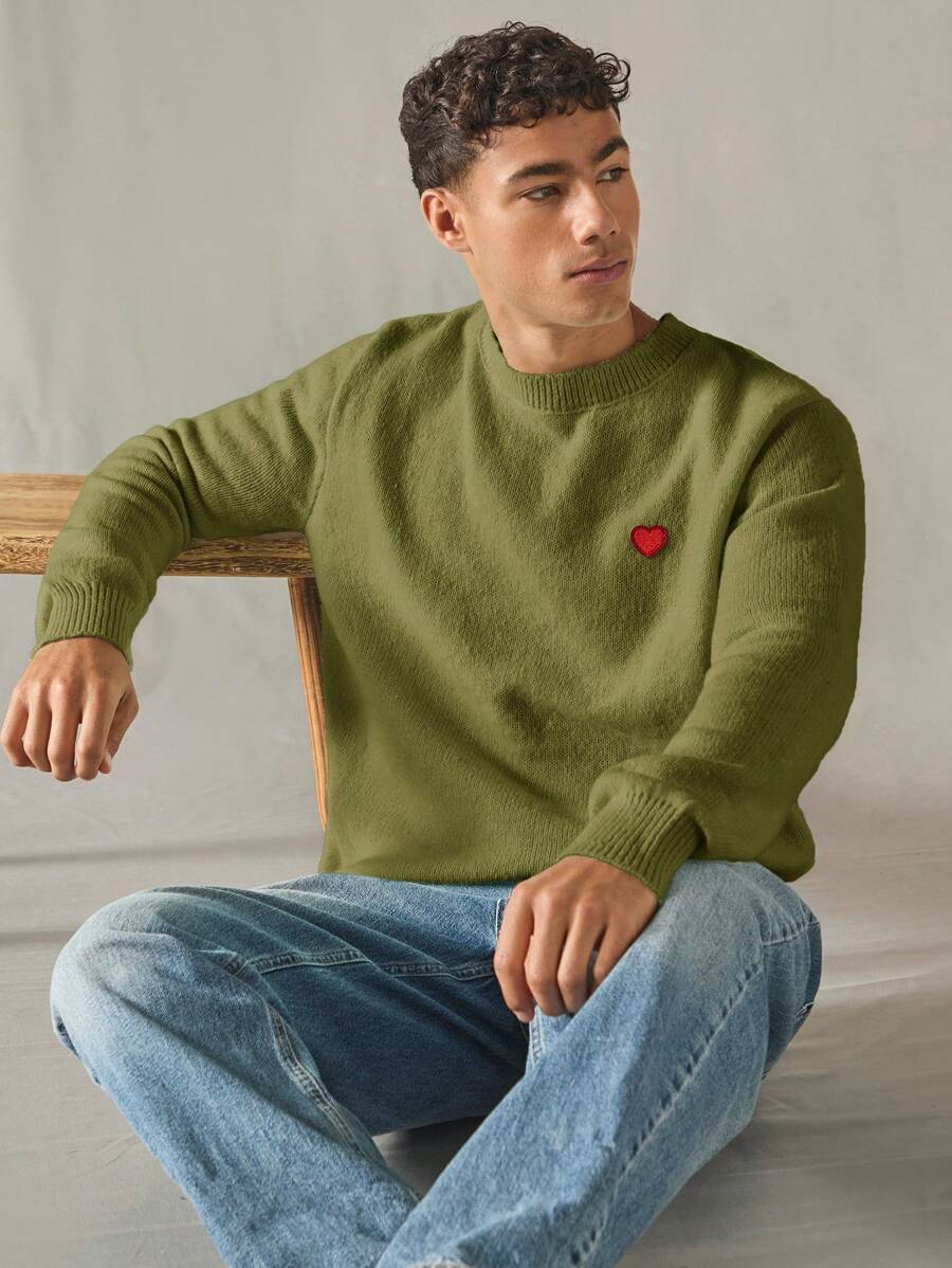 Manfinity VCAY Men's Solid Color Long Sleeve Sweater, Minimalistic, Casual, Everyday Wear