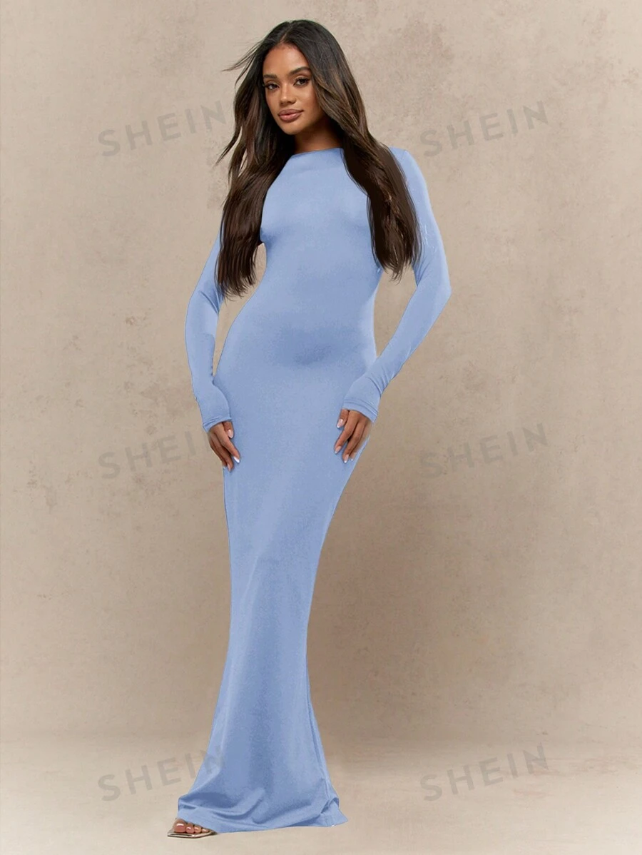 MISSGUIDED Elegante vestido largo de manga larga de corte ceñido y maxi, vestido de noche estirado hasta el piso, vestido de fiesta, cóctel y ocasión especial