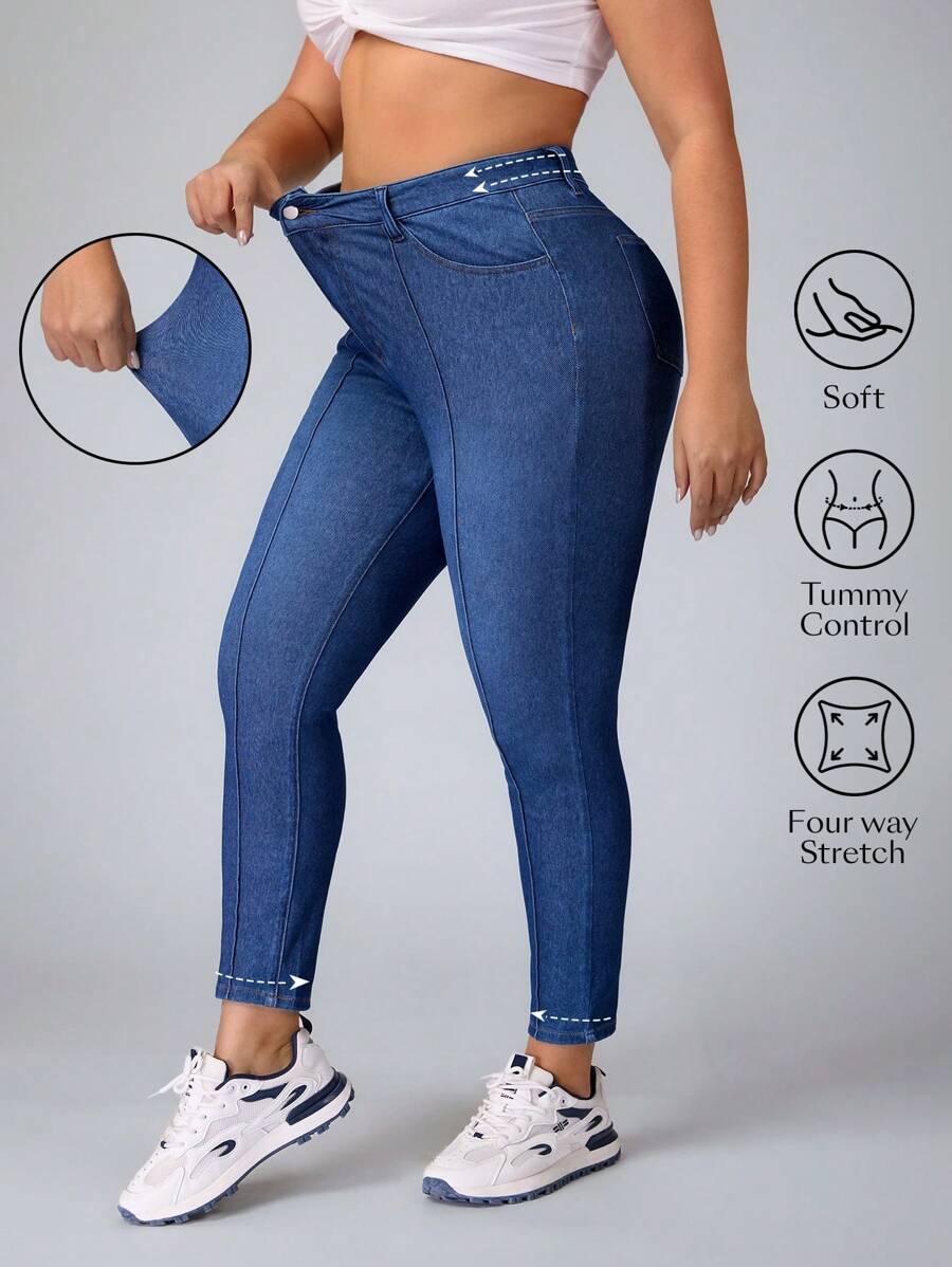 Flexra Jeans casual attillati in denim elasticizzato blu di taglia comoda per donna