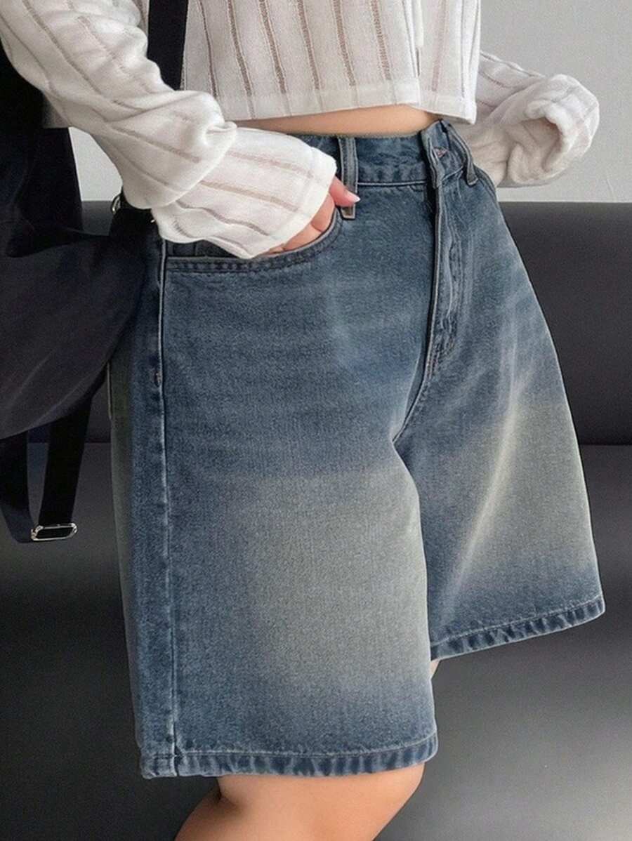 Dazy Plus Washed Relaxed Wide Leg Denim Shorts, All Season
