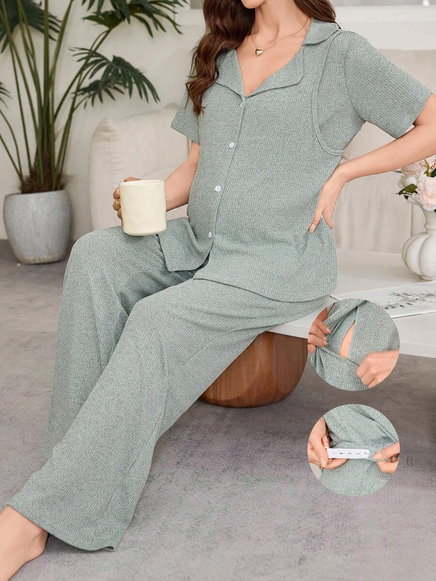 Conjunto de ropa de estar en casa para maternidad de 2 en 1 con diseño de lactancia, cardigan de unicolor