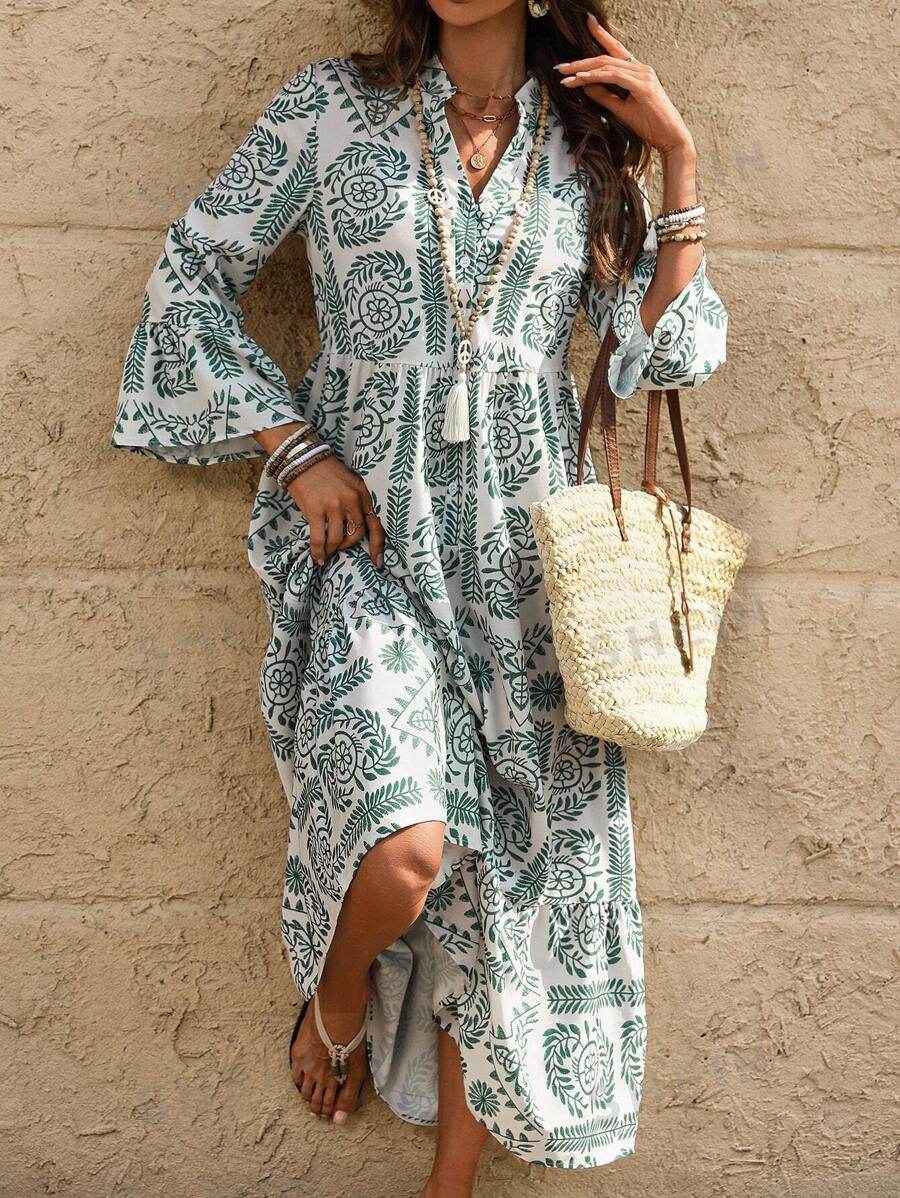 Calvaya Vestido largo informal estampado para mujer, simple, apropiado para uso diario