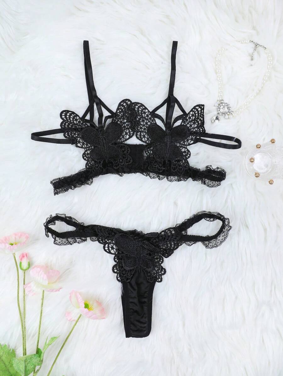 Classic Sexy Set de 2 piezas lencería sexy sin aros con decoración de encaje para mujeres