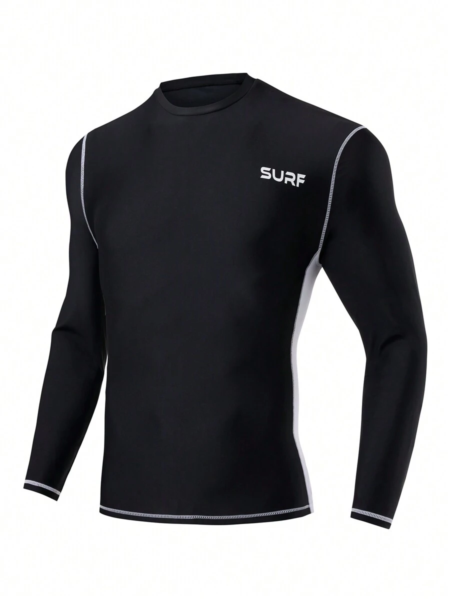 Manfinity Swimmode Camiseta de surf con bloque de color en contraste y estampado de letra para hombres