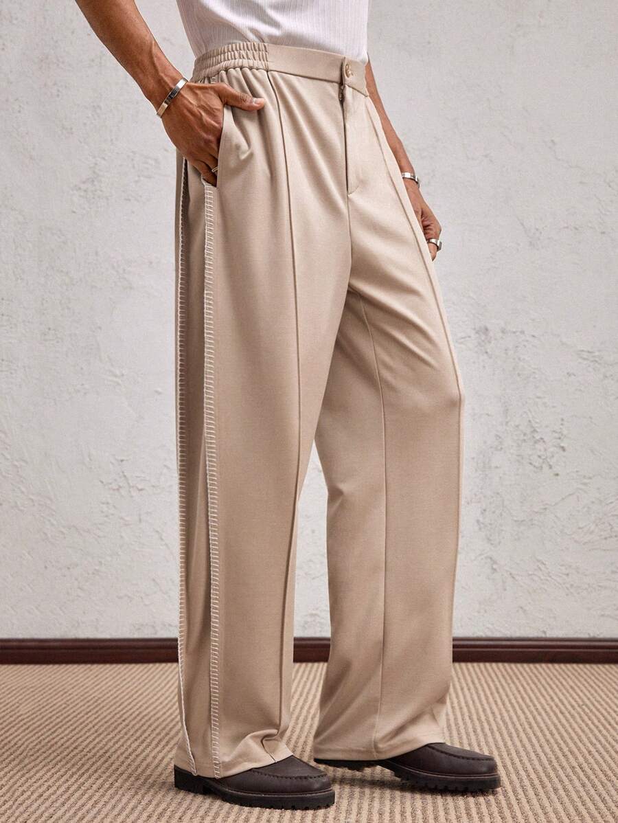 AKNOTIC Business Casual Men Knitted Long Straight Waist Casual Trousers, Suitable For Summer, Casual Wear, Holiday, Party, Couples, Graduation Gift
