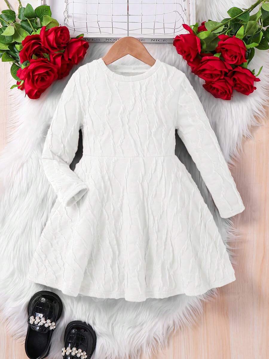 SHEIN Sukienka z dzianiny żakardowej dla młodej dziewczyny w jednolitym kolorze, w kształcie litery A, elegancka, z długim rękawem, bez paska, idealna do noszenia na co dzień i do szkoły jesienią i zimą, na Boże Narodzenie, do dopasowania do mamy i córki