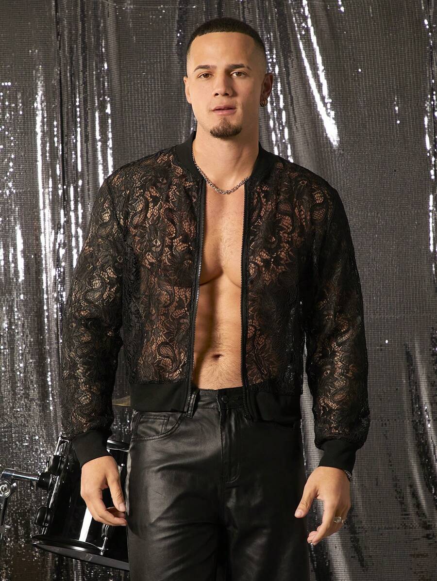 FeverCity Men's Loose Lace Rave Long Sleeve Jacket