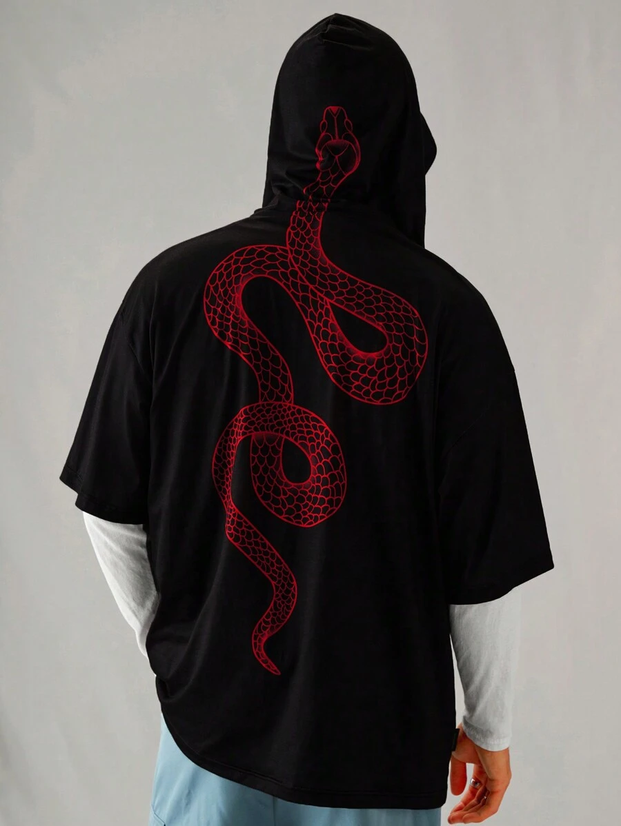 Manfinity VCAY Camiseta con capucha de manga corta de punto informal y holgada para hombre